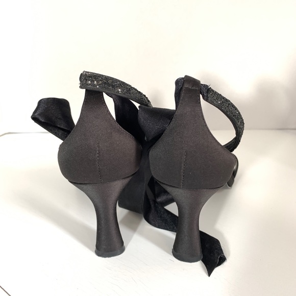 Nina Black Satin Open Toe Ankle Tie SZ 8 - Picture 4 of 8